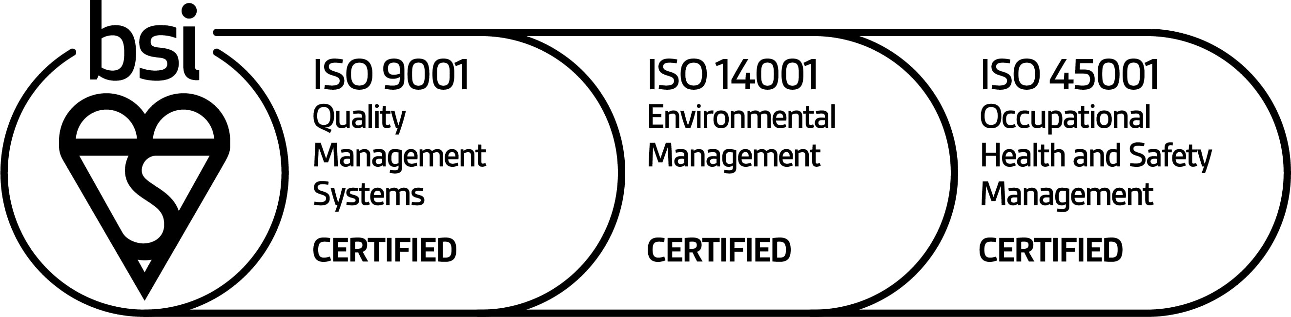 BSI ISO 9001, ISO 14001 and ISO 45001 certified